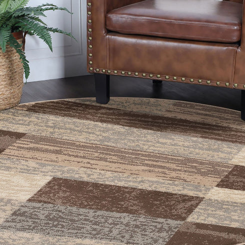 12' Beige Slate Gray And Brown Patchwork Runner Rug